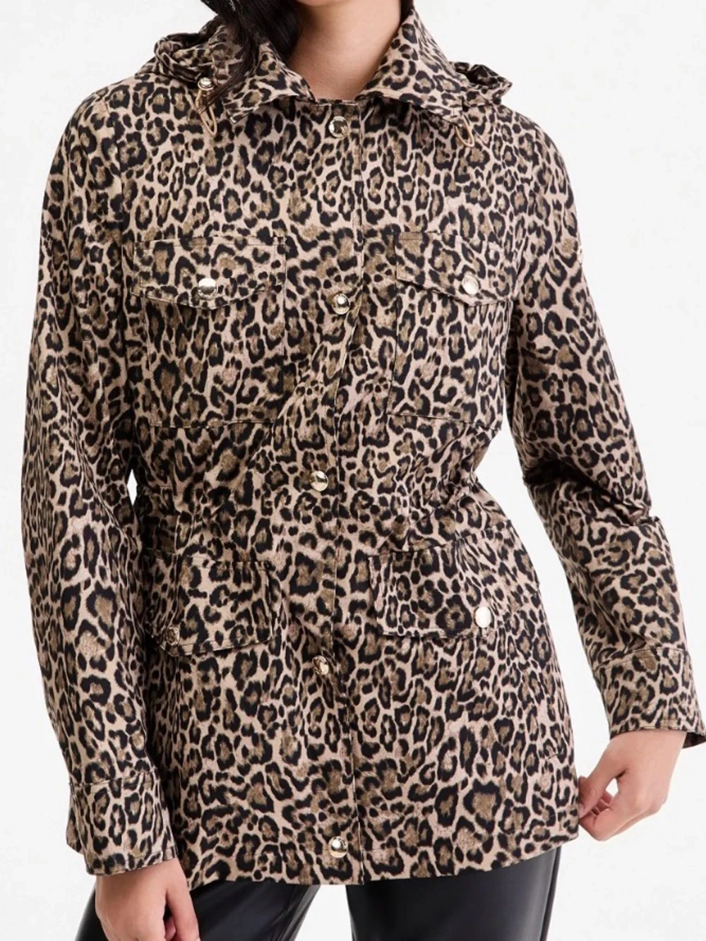 NWT Michael Kors Leopard Print Hooded Anorak Jacket, Size M